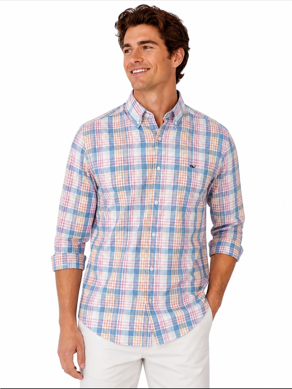Vineyard Vines Plaid Button-Down in Blue, Pink, Cream 100% Cotton